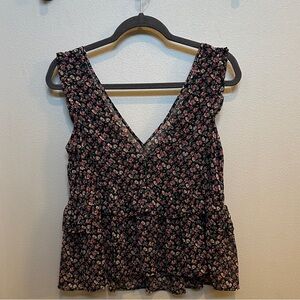 American Eagle Outfitters Black Floral V-Neck Blouse